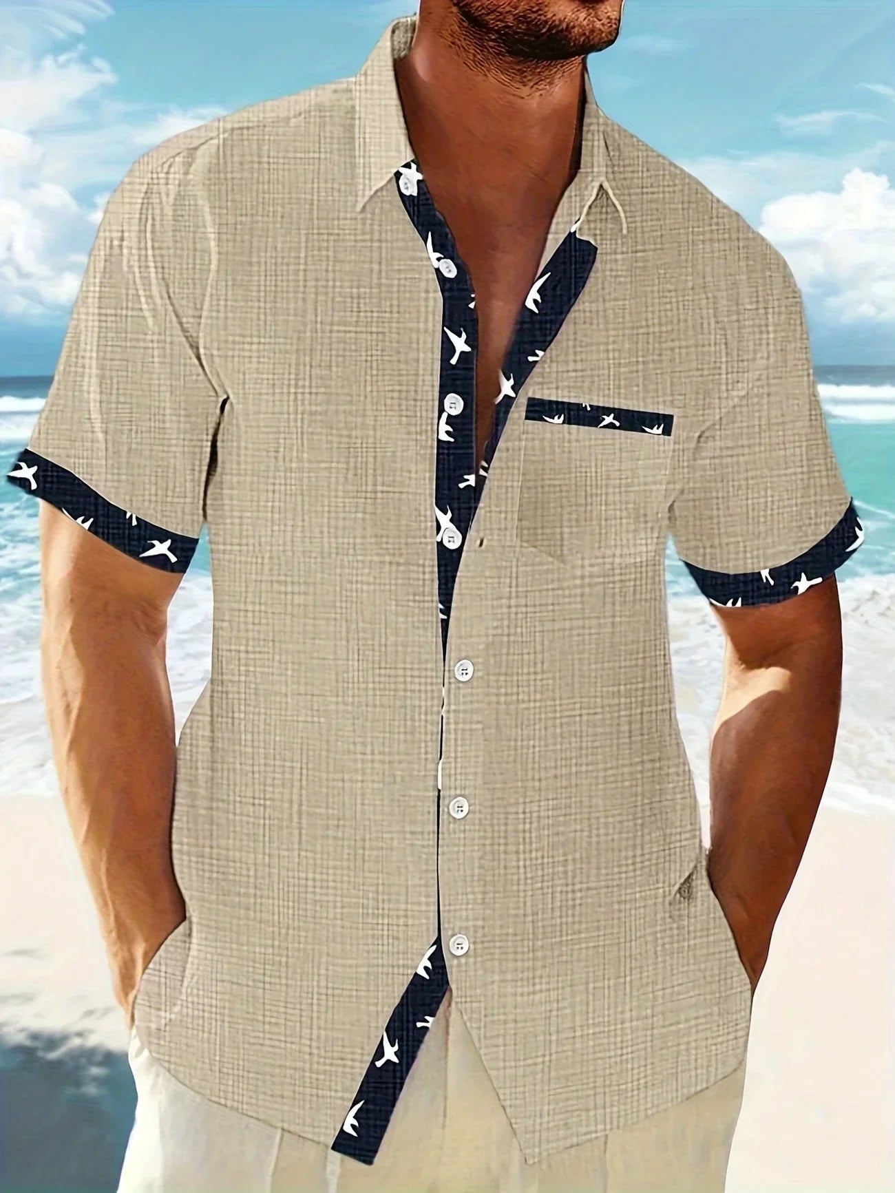 Chemise Élégante À Imprimé Oiseau Mignon